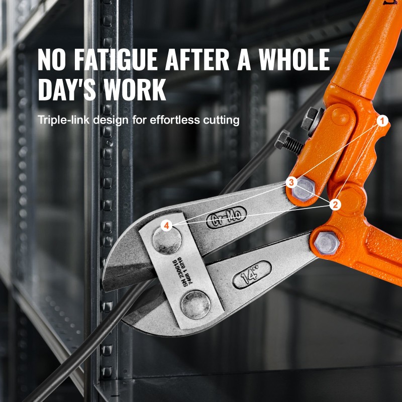 Pulttileikkuri 350 mm lämpökäsitellyt kromi-molybdeeniteräksiset terät pehmeä kumikahva säädettävä leukaväli