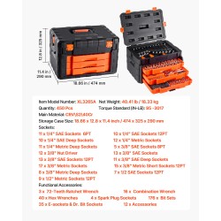 Hylsy- ja työkalusarja 450 osaa syvät ja vakiomittaiset 6,4 9,5 12,7 mm