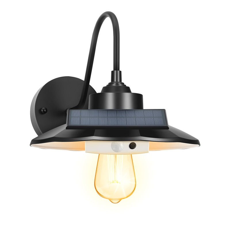 Aurinkokennolla toimiva ulkoseinävalaisin kaarevalla varrella korkeapainerautarunko liiketunnistin