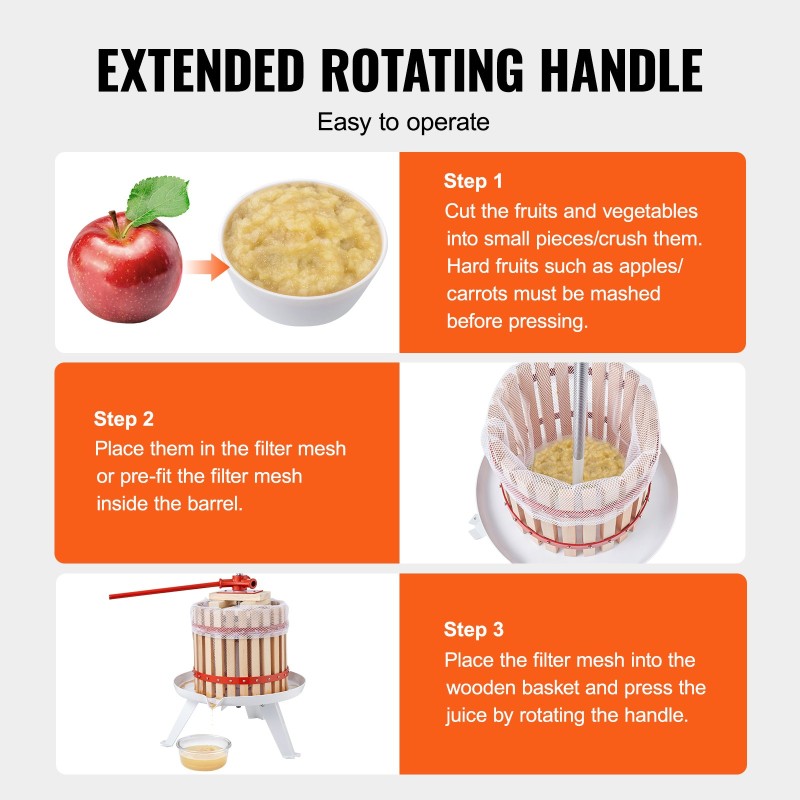 Hedelmä- ja viinipuristin käsikäyttöinen 16,7 l zelkova-puukori 8 erillisellä puupalalla