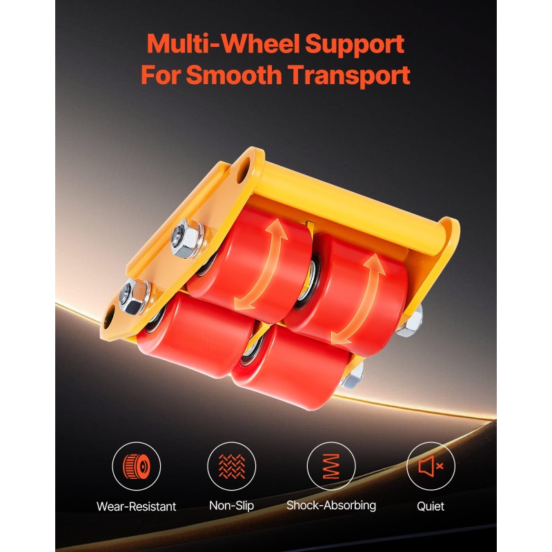 Koneenalustavaunu hiiliteräs 6 tonnin kantavuus neljällä PU-pyörällä 360 asteen pyörölevyllä