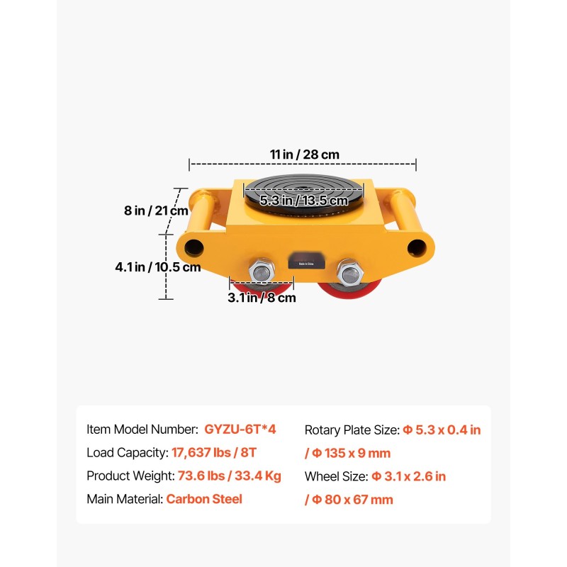 Siirtovaunusarja neljällä polyuretaanipyörällä hiiliterästä kahdeksan tonnin kantavuus