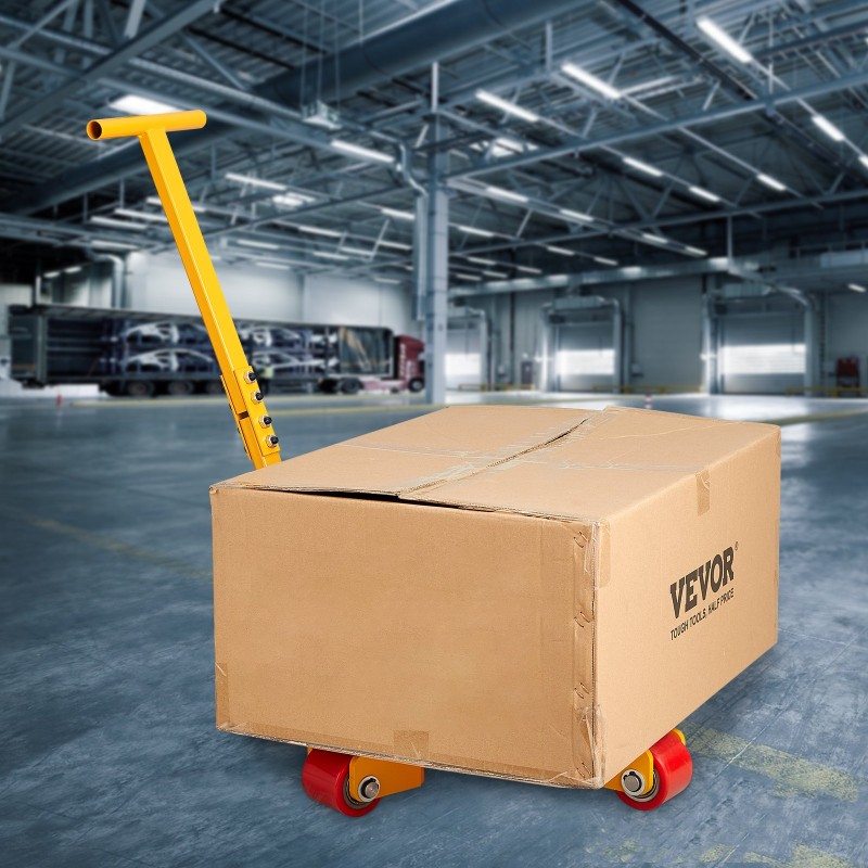 Hiiliteräksinen koneiden siirtovaunu 3 t kantavuudella kolmella 360-asteen polyuretaanipyörällä irrotettavalla kahvalla