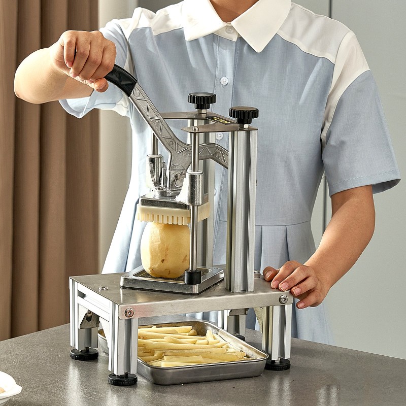 Vihannesleikkuri valualumiinirunko ruostumattomat terät 4 vaihdettavaa terää 0,64 ja 0,95 cm ranskanperunoille