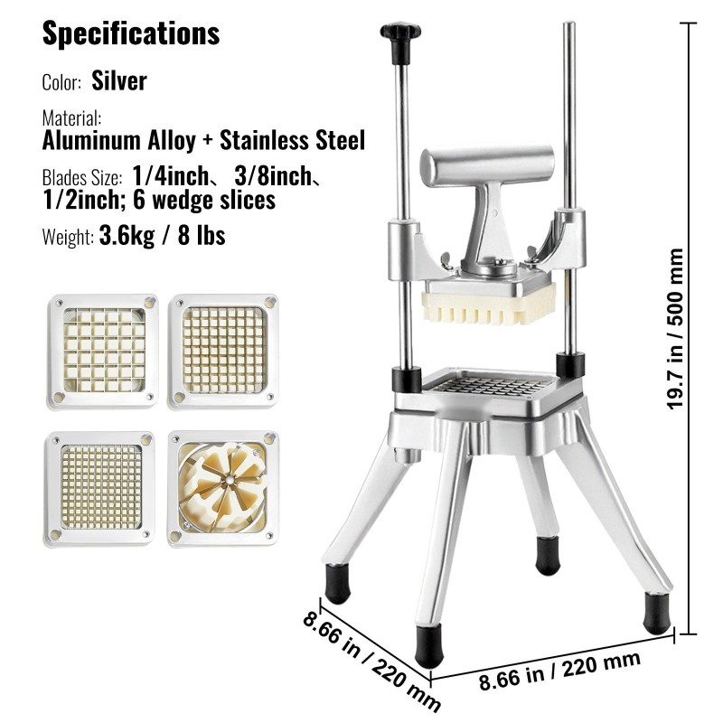 Vihannes- ja hedelmäsilppuri alumiiniseos ja ruostumaton teräs 4 vaihdettavaa terää