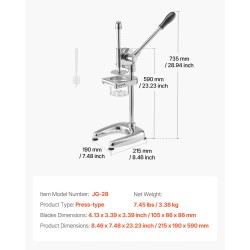 Puristustyyppinen ranskanperunaleikkuri ruostumatonta terästä 590 millimetriä korkea ravintoloihin ja kotiin