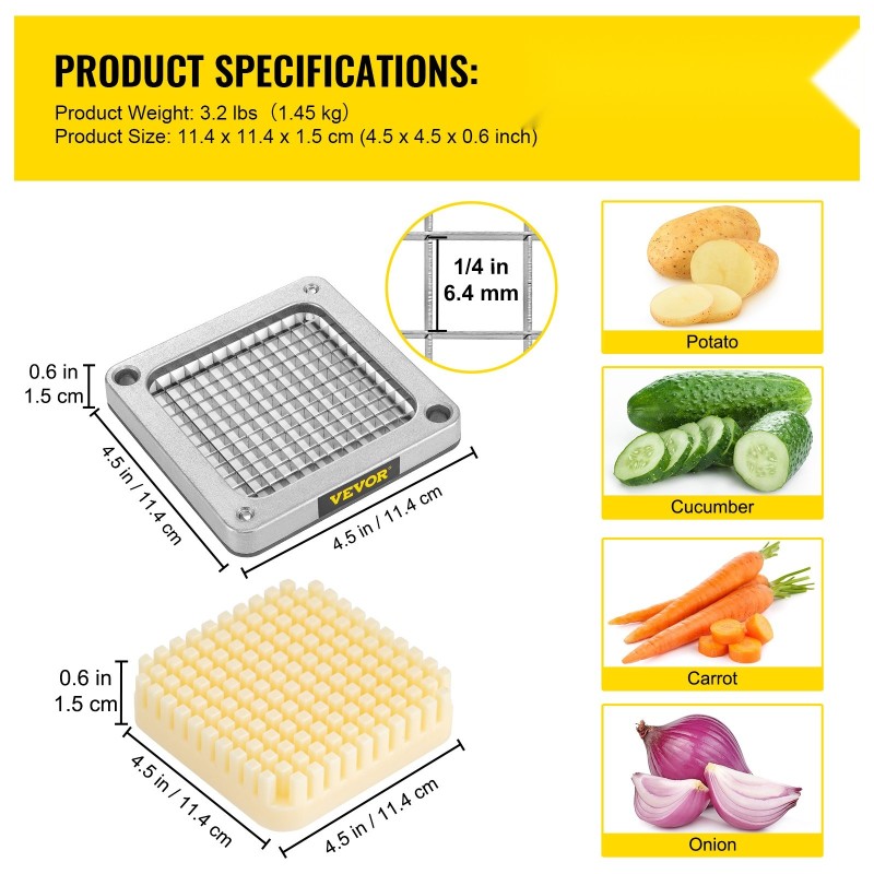 Vaihtoteräpakkaus ruostumatonta terästä alumiiniseosrungolla 1/4 tuumaa 3 kpl ranskanperunaleikkuriin