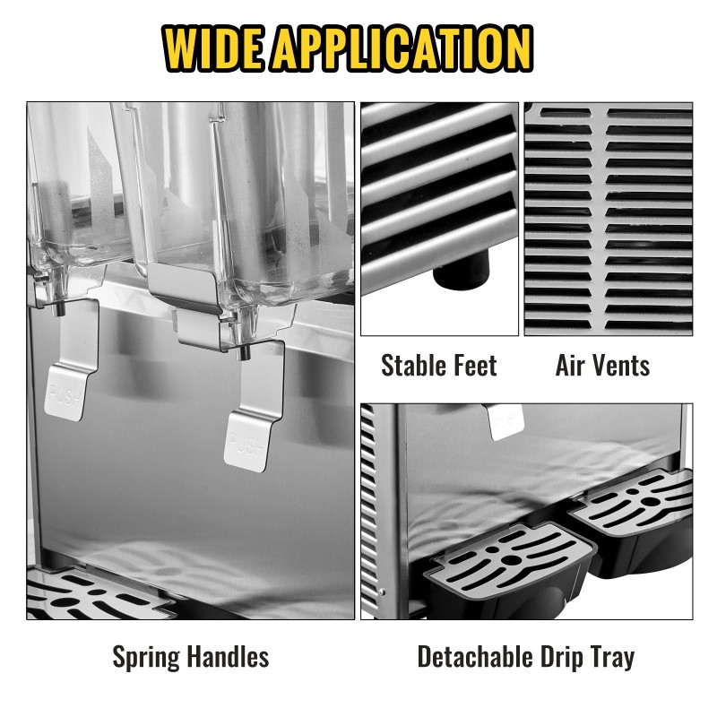 Kylmäjuoma-annostelija 2 säiliötä 12 l BPA-vapaat polykarbonaattisäiliöt ruostumaton teräsrunko ammattikäyttöön