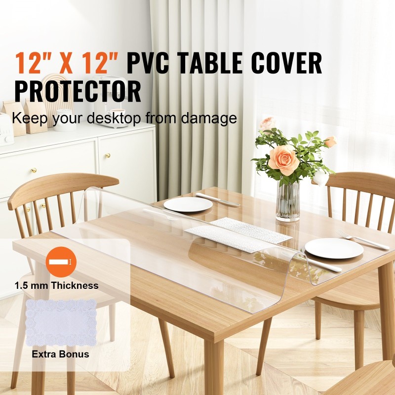 Pöydänsuoja läpinäkyvä PVC-muovinen 1,5 mm neliö 305x305 mm