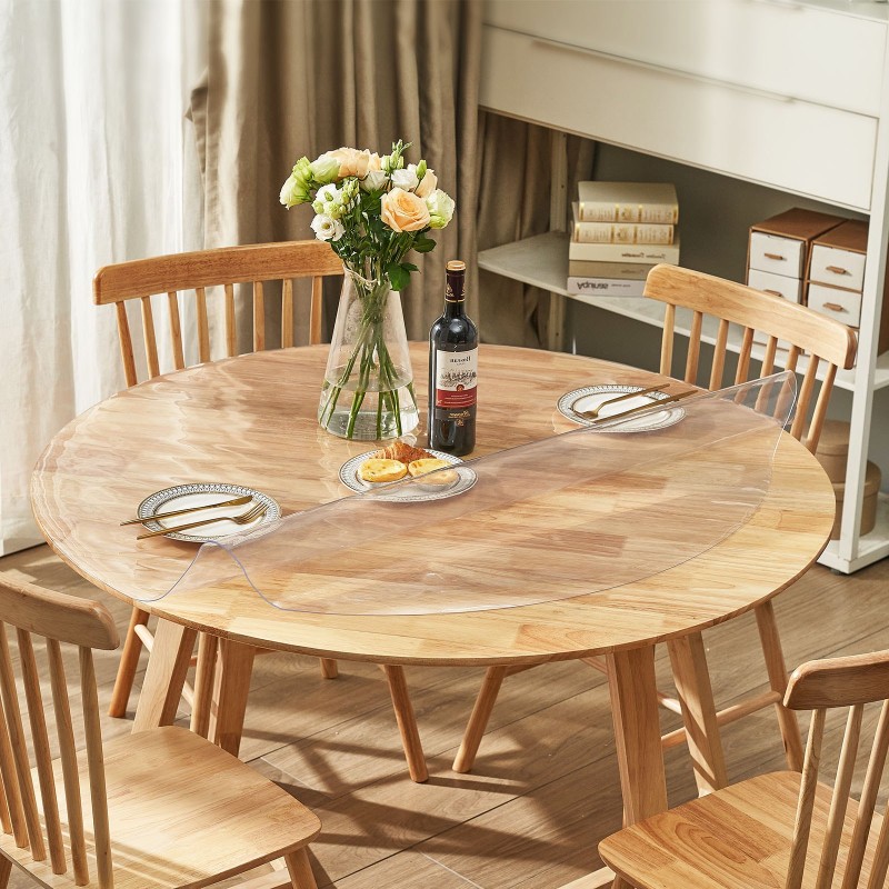 Pöydänsuojus läpinäkyvä PVC 1,5 mm pyöreä 1230 mm ruokapöydälle