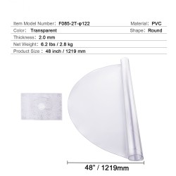 PVC pöydänsuojus pyöreä halkaisija 1219 mm 2 mm läpinäkyvä