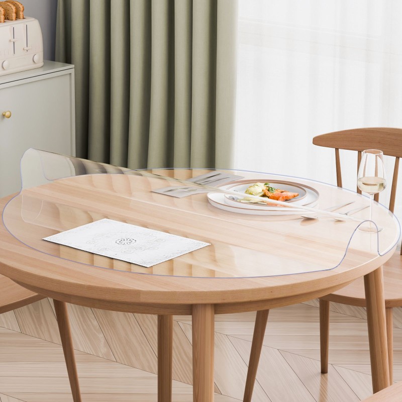 PVC-muovinen läpinäkyvä pöydänsuoja 2,0 mm pyöreä 1067 mm ruokapöydälle keittiöön