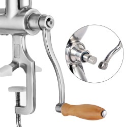 Manuaalinen vehnänorasmehupuristin 304 ruostumatonta terästä 86 mm syöttöaukolla irrotettavalla puukahvalla pöytäkiinnikkeellä