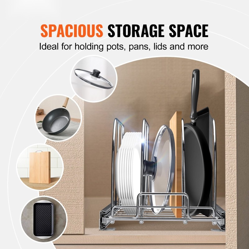 Ulosvedettävä pannujen ja kattiloiden teline hiiliteräksestä kolmiosaisella kuulaohjatulla liukukiskolla kromipinnoitettu