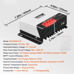 MPPT-aurinkolataussäädin 50A 12V ja 24V yhteensopiva AGM Geeli Litium sisäänrakennetulla Bluetoothilla