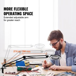 Suurennuslamppu lasilinssillä viisinkertainen 110 mm LED-valolla jalustalla ja puristimella