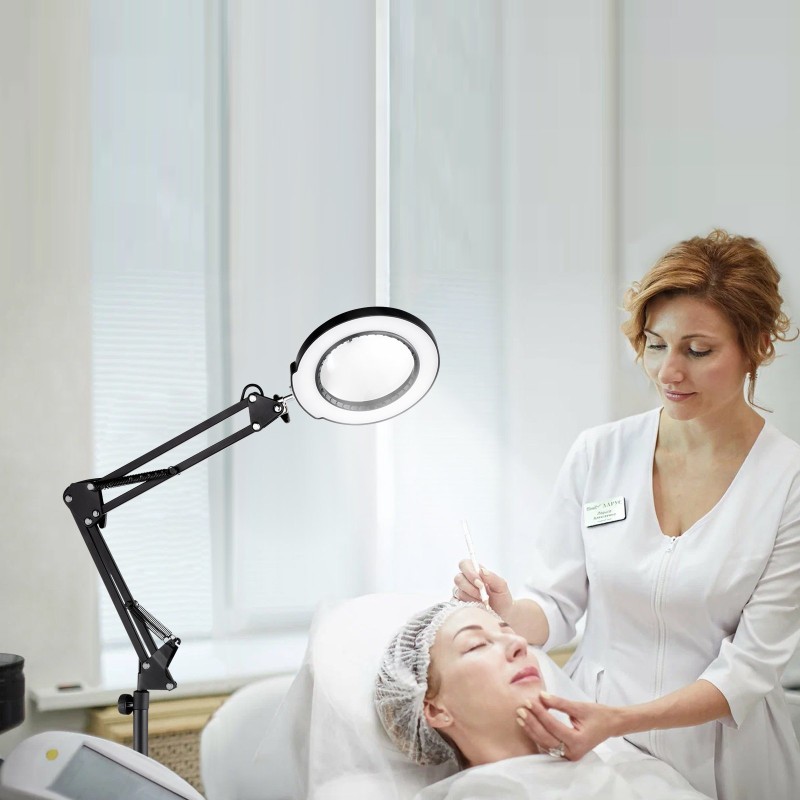 Lattiasuurennuslamppu 5x suurennus lasilinssi 110 mm säädettävä varsi LED 5 väriä