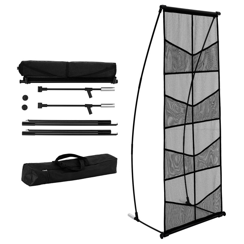 Lattiamallinen esiteteline neljällä tasolla kahdeksalle A4-esitteelle kevyt kantolaukku mukana