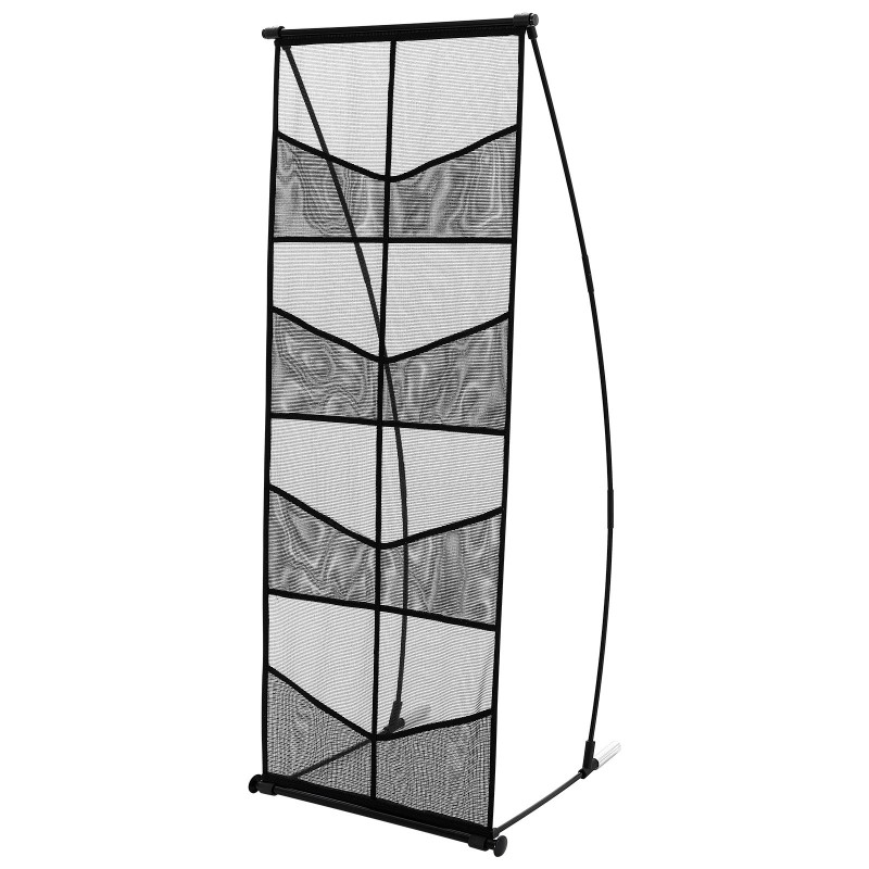 Lattiamallinen esiteteline neljällä tasolla kahdeksalle A4-esitteelle kevyt kantolaukku mukana