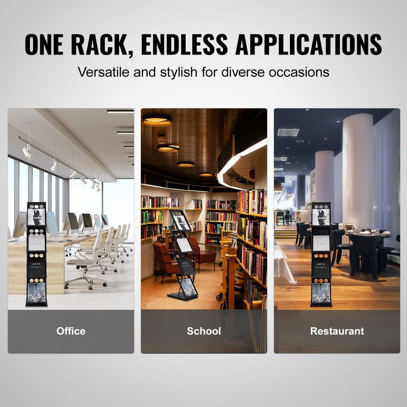 Esiteteline kokoontaitettava nelitasoinen A4-kokoisille esitteille kantolaukulla kevyt viiden kilogramman kantavuus