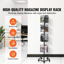 Esiteline 4-tasoinen 32-taskuinen 360-asteinen kääntyvä 5 pyörää 2 lukittavaa myymälöihin toimistoihin messuille