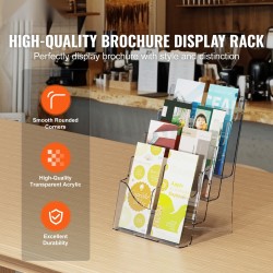 Akryylinen 4-tasoinen esiteteline 8,5×11 tuumaa irrotettavalla välilevyllä pöytä tai seinäkiinnitys