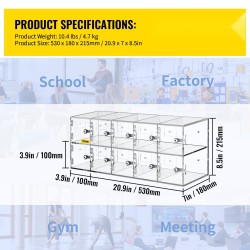 Puhelinsäilytyslokero akryyli 10 lokeroa läpinäkyvä seinä tai pöytäasennus lukot ja avaimet
