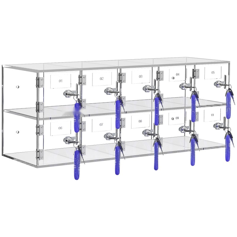 Puhelinsäilytyslokero akryyli 10 lokeroa läpinäkyvä seinä tai pöytäasennus lukot ja avaimet