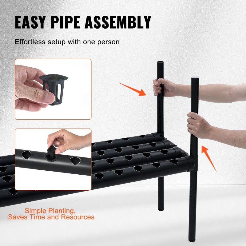 Hydroponinen PVC kasvatusjärjestelmä 72 kasvupaikkaa 2 kerrosta tummanharmaa ajastimella korit sienet