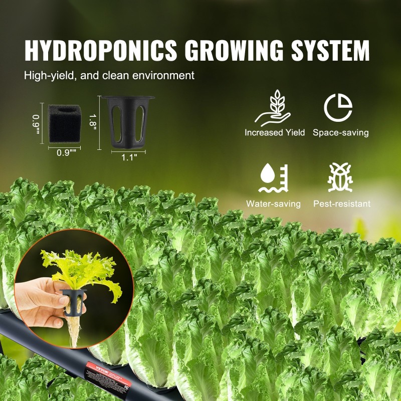 Hydroponinen PVC-kasvatusjärjestelmä 108 kasvupaikkaa 3 kerrosta tummanharmaa ajastinpumppu korit sienet