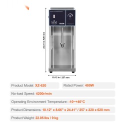 Jäätelösekoitin ruostumattomasta teräksestä 400 W portaattomalla nopeudensäätimellä kolmella käsikupilla