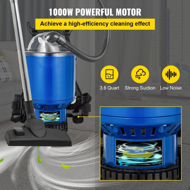 Reppuimuri 4 l 1000 W kaksivaiheisella HEPA-suodatuksella 6,1 kg teleskooppiputkella