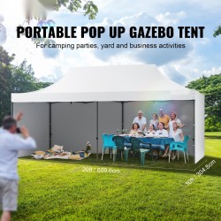 Paviljonkiteltta 500D polyuretaanipinnoitettu kangas 3,05×6,10 m valkoinen irrotettavat sivuseinät säilytyspussi