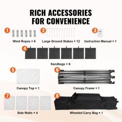 Paviljonkiteltta 500D polyuretaanipinnoitettu kangas 3,05×6,10 m valkoinen irrotettavat sivuseinät säilytyspussi