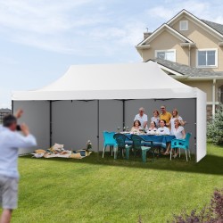 Paviljonkiteltta 500D polyuretaanipinnoitettu kangas 3,05×6,10 m valkoinen irrotettavat sivuseinät säilytyspussi