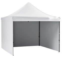 Taitettava paviljonkiteltta 304 8 x 304 8 cm valkoinen 500D PU kuomu sivuseinät säilytyslaukku