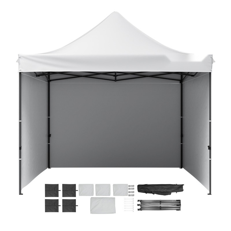 Taitettava paviljonkiteltta 304,8 x 304,8 cm valkoinen 500D PU-kuomu sivuseinät säilytyslaukku