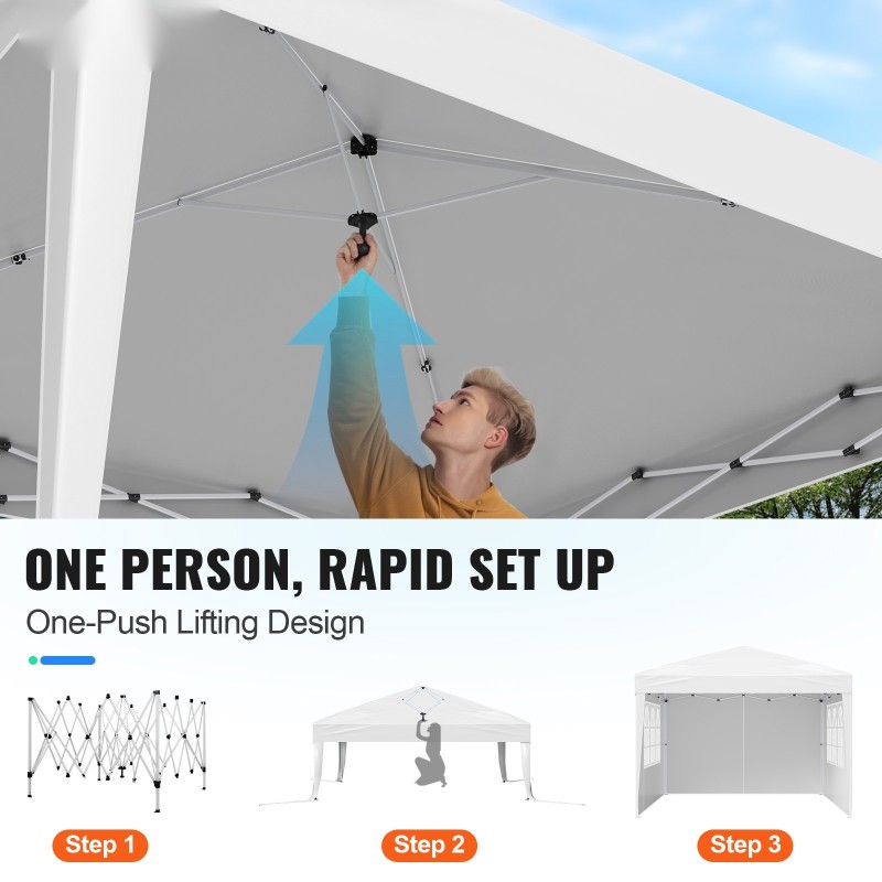 Pop-up-katos 2,95 x 2,95 m 210D Oxford-kangas 3 sivuseinää 2 ikkunaa