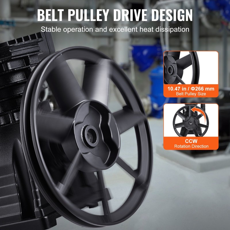 Kompressoripää öljyvoideltu hihnakäyttöinen 3 hv kaksoissylinterinen 164 l/min 8 bar