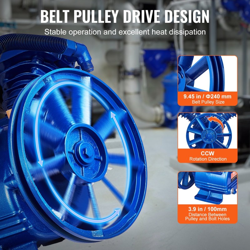 Kompressoripää kaksisylinterinen öljyvoideltu V-tyypin valurautainen 3 hv