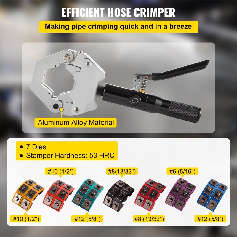 Käsikäyttöinen hydraulinen letkupuristin letkukoot 5/16–5/8 tuumaa alumiiniseosrunko 7 leukasarjaa