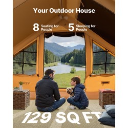 Täytettävä teltta polyesteripuuvillaa 5–8 hengelle markiisilla ja kahdella kattoikkunalla