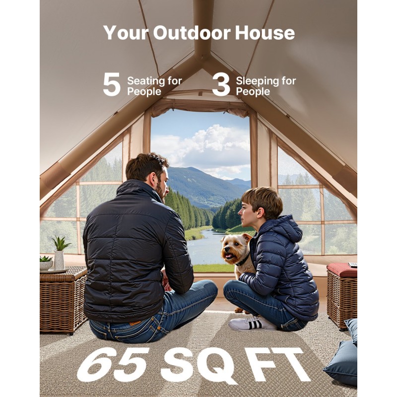 Ilmatäytteinen retkeilyteltta 3–5 hengelle 300D Oxford neljän vuodenajan kamiinavarauksella