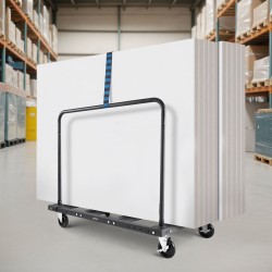 Kuivalevyjen kuljetuskärry teräspohjainen 816,5 kg kantavuus sidontavyöllä ja kaksi sivukaidetta