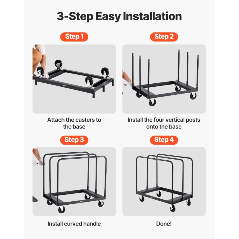 Kuivalevyvaunu teräsrunko 816,5 kilogramman kantavuus 12,5 millimetrin kääntöpyörillä sidontaliinalla ja kolmella sivukaiteella