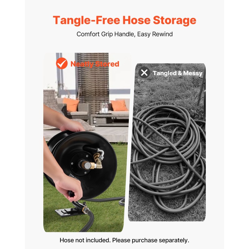 Korkeapaineletkukela teräksinen 15,2 m 3/8-tuuma käsikampi seinä-, lattia- ja ajoneuvoasennus