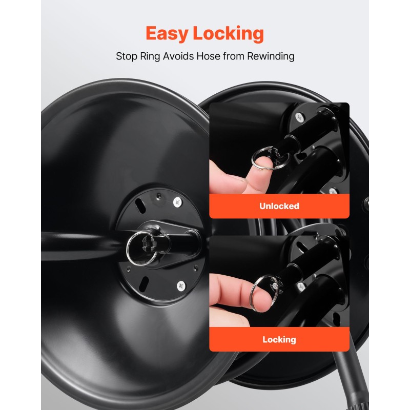 Korkeapaineletkukela teräksinen 15,2 m 3/8-tuuma käsikampi seinä-, lattia- ja ajoneuvoasennus