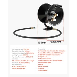 Korkeapaineletkukela teräksinen 15,2 m 3/8-tuuma käsikampi seinä-, lattia- ja ajoneuvoasennus