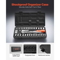 Hylsysarja CR-V-seosteräs 39-osainen 9,5 ja 6,4 mm vetoaukolla SAE ja metriset koot