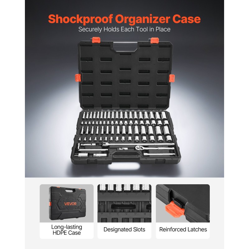 Hylsy- ja räikkäsarja 76-osainen CR-V-seosteräksestä 9,5 millimetrin väännöllä